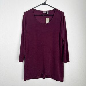 Chico’s Travelers Crossover Top Bordeaux Stretch 3/4 Sleeve Womens 1 Medium